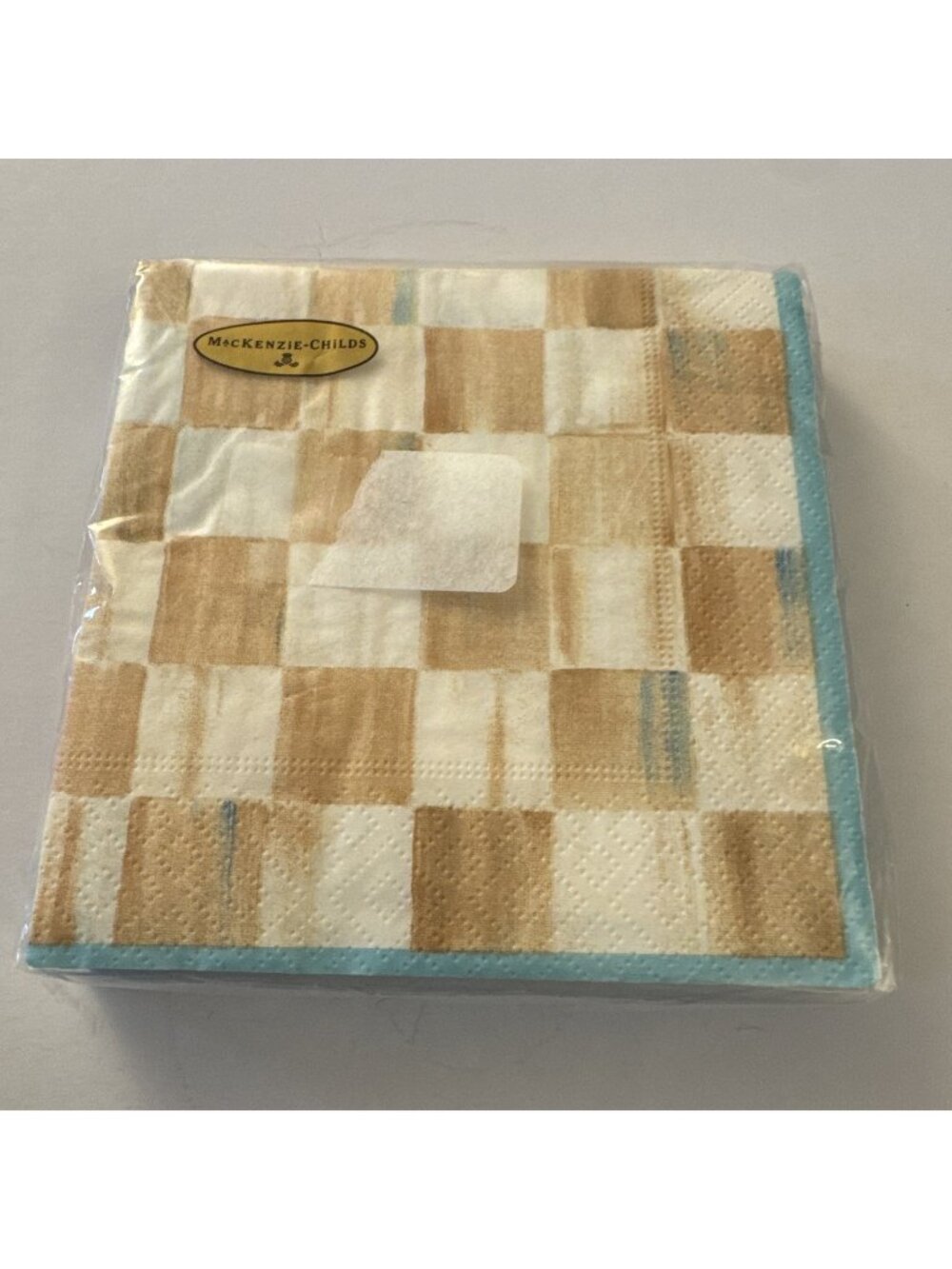 Retired Mackenzie Childs Parchment Check Cocktail Paper Napkins New J32